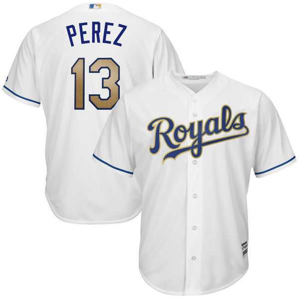Kansas City Royals #13 Salvador Perez World Series Champions Patch White-Gold Jersey,We sell and wholesale Kansas City Royals #13 Salvador Perez World Series Champions Patch White-Gold Jersey on line form chian!